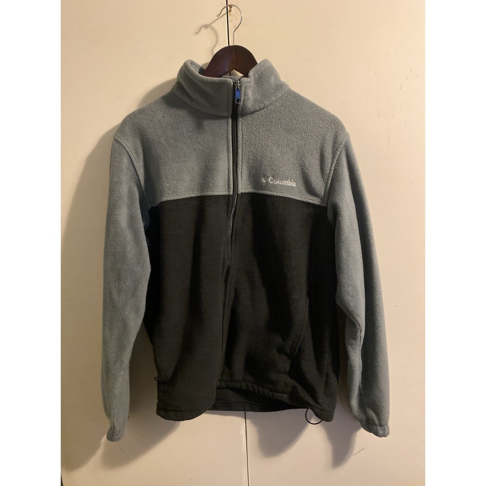 Columbia Jacket Mens Large Black Gray Fleece Full Zip Pockets Outdoor